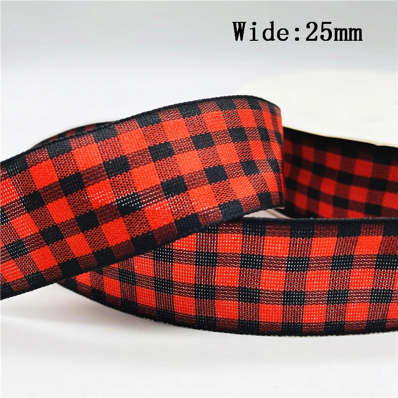 5yards/Lot 25mm Plaid Ribbon Christmas Decor Ribbon for Handmade Design Christmas Decoration DIY Gift Wrapping