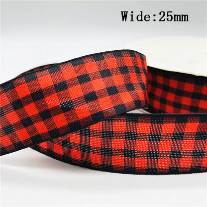 5yards/Lot 25mm Plaid Ribbon Christmas Decor Ribbon for Handmade Design Christmas Decoration DIY Gift Wrapping