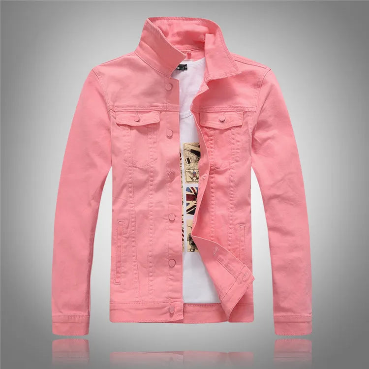 Jeans Coats Jacket Men's Korean Style Spring and Autumn Denim Jacket Slim Long-Sleeved Casual Denim Jacket Solid Color Young Boy