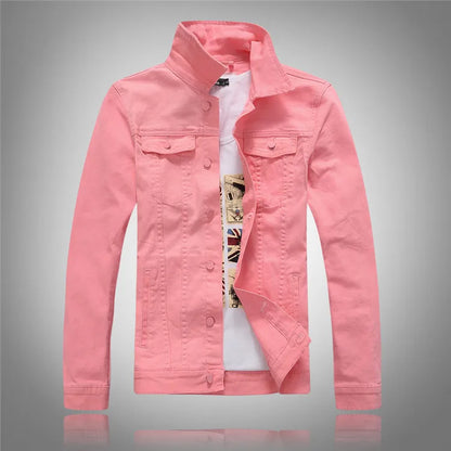 Jeans Coats Jacket Men's Korean Style Spring and Autumn Denim Jacket Slim Long-Sleeved Casual Denim Jacket Solid Color Young Boy