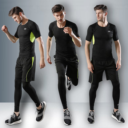 Dropshipping 5 Piece Men Workout Clothes Fitness Set Man Gym Basketball Sports Training Suit Wear