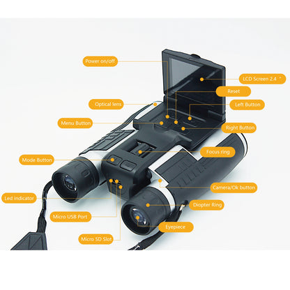 DT40 New 2.5K Resolution Digital Binoculars Camera 12X Optical Zoom 8X Digital Zoom Scope Camera Gadget Digital Telescope Camera