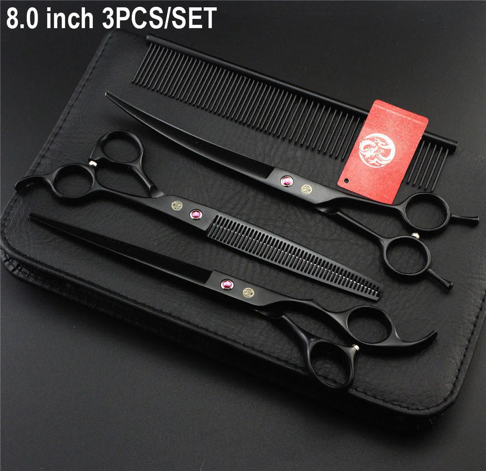Brand Pet Grooming Scissors Set 7 8 Inch Professional Japan 440C Dog Shears Hair Cutting Thinning Curved Scissors With Comb Bag