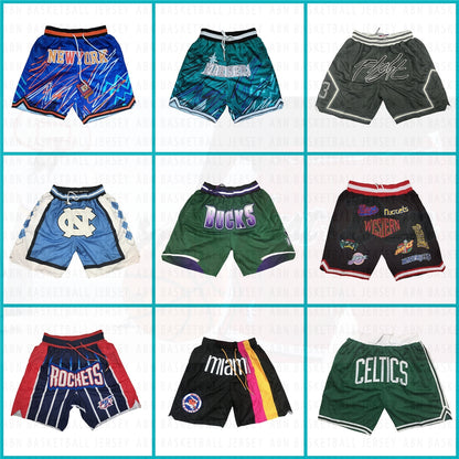 Embroidery Basketball Shorts Retro Sweat Vintage Bulls Magic Heat All Star Basketball Wear Shorts Zipper Pockets Just Men Don