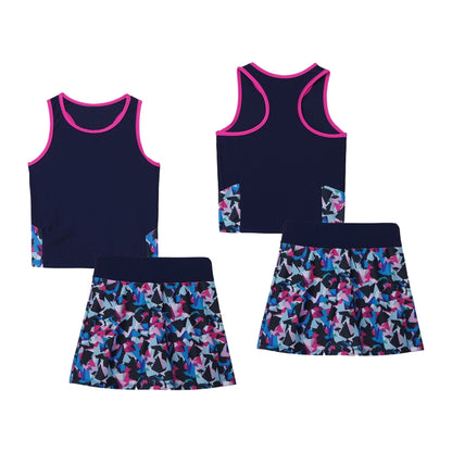 2Pcs Kids Sleeveless Top and Skirt Set Girls Tennis Suit for Running Gym Tennis Golf Sportswear