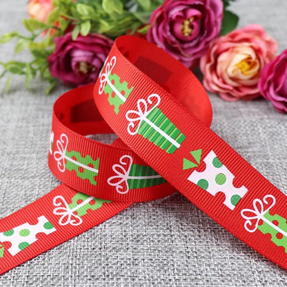 25mm 5 Yards Christmas Ribbon Printed Grosgrain Ribbon for Christmas Decoration Gift Wrapping Wedding Party DIY Hair Bows