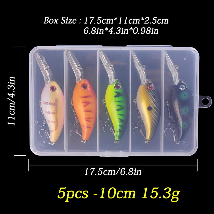 5pcs/Box 100mm Floating Popper Fishing Lure Set Artificial Hard Bait Lures Soft Rotating Tail Fishing Tackle Box