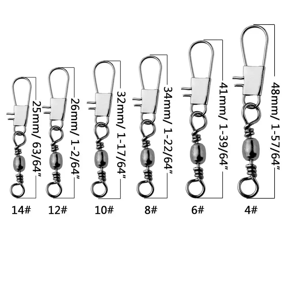 100pcs/Box 6 Size Swivel Fishing Connector Snap Pin Rolling Fishing Lure Tackle Alloy Fishing Gear Fish Tool Fishing Accessories