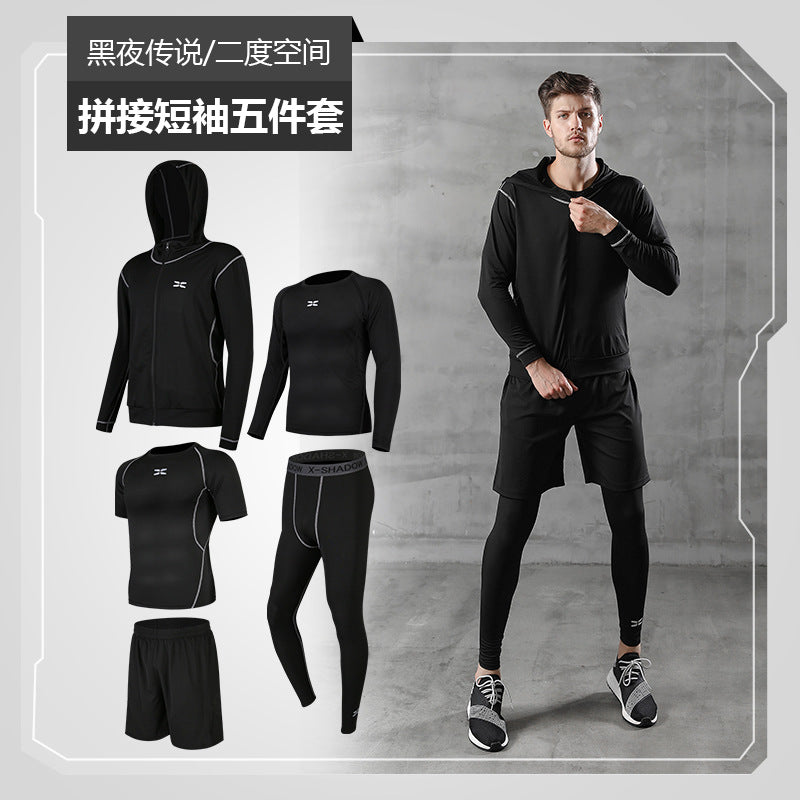 Dropshipping 5 Piece Men Workout Clothes Fitness Set Man Gym Basketball Sports Training Suit Wear