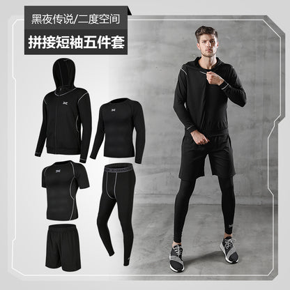 Dropshipping 5 Piece Men Workout Clothes Fitness Set Man Gym Basketball Sports Training Suit Wear