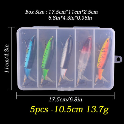 5pcs/Box 100mm Floating Popper Fishing Lure Set Artificial Hard Bait Lures Soft Rotating Tail Fishing Tackle Box