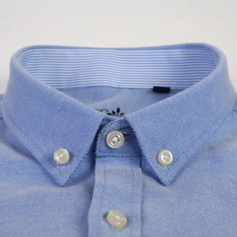 Men's Cotton Oxford Plaid Long Sleeve Casual Shirt with Pocket