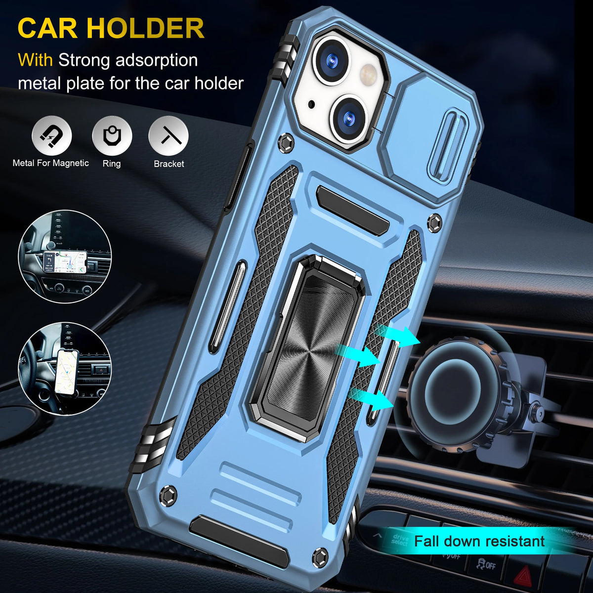 LeYi New Design Armor Shockproof Accessories With Ring Holder Slider Camera Protector Cell Phone Case for Iphone 14 Pro Max