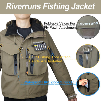 Aventik Fishing Jacket Breathable Outdoor Waterproof Rain Wading Jacket for Men Fishing Clothes Hiking Kayak and Hunting
