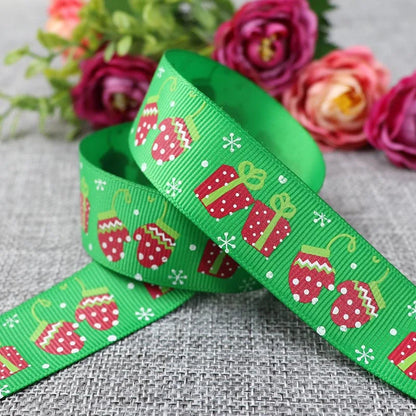 25mm 5 Yards Christmas Ribbon Printed Grosgrain Ribbon for Christmas Decoration Gift Wrapping Wedding Party DIY Hair Bows
