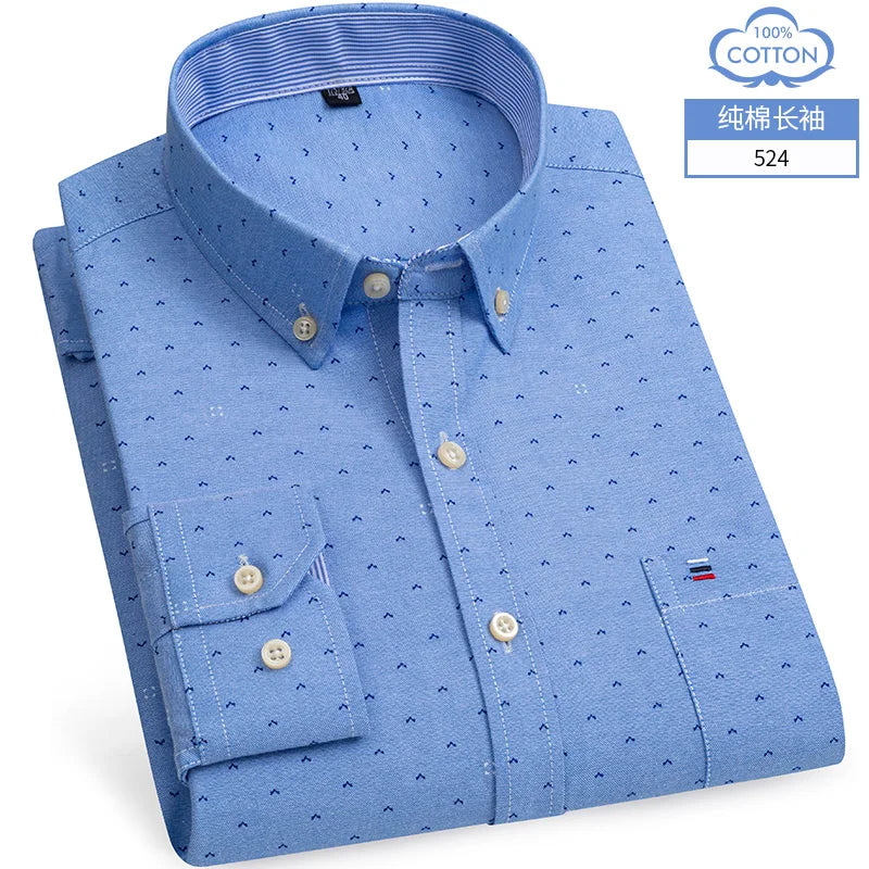 Men's Cotton Oxford Plaid Long Sleeve Casual Shirt with Pocket