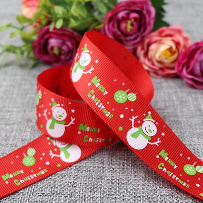 25mm 5 Yards Christmas Ribbon Printed Grosgrain Ribbon for Christmas Decoration Gift Wrapping Wedding Party DIY Hair Bows