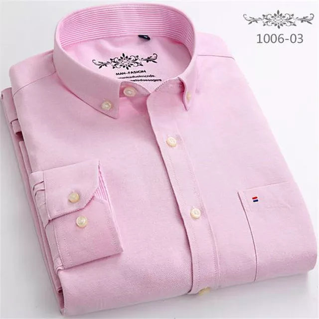 Men's Cotton Oxford Plaid Long Sleeve Casual Shirt with Pocket