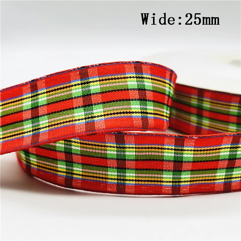 5yards/Lot 25mm Plaid Ribbon Christmas Decor Ribbon for Handmade Design Christmas Decoration DIY Gift Wrapping
