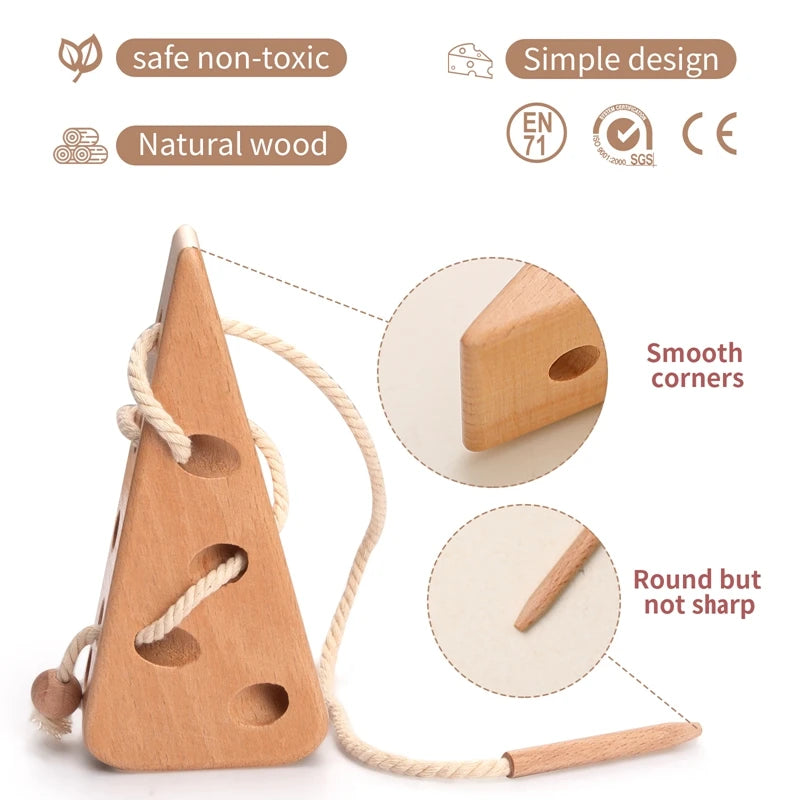 Baby Montessori Toys Activity Wooden Cheese Toys Travel Lacing Game  Early Learning Education Toys Montessori Teaching Aids Toy