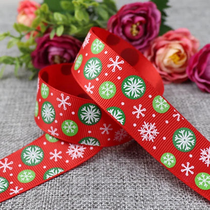 25mm 5 Yards Christmas Ribbon Printed Grosgrain Ribbon for Christmas Decoration Gift Wrapping Wedding Party DIY Hair Bows