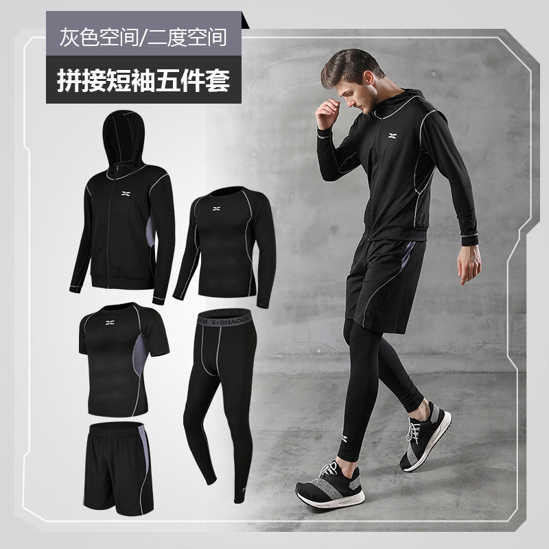 Dropshipping 5 Piece Men Workout Clothes Fitness Set Man Gym Basketball Sports Training Suit Wear