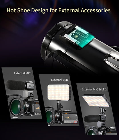 4K Professional 12X Optical Zoom Digital Camcorder WiFi Camera 3.1 Inch  IPS Touch Screen Video Camera ORDRO AC5