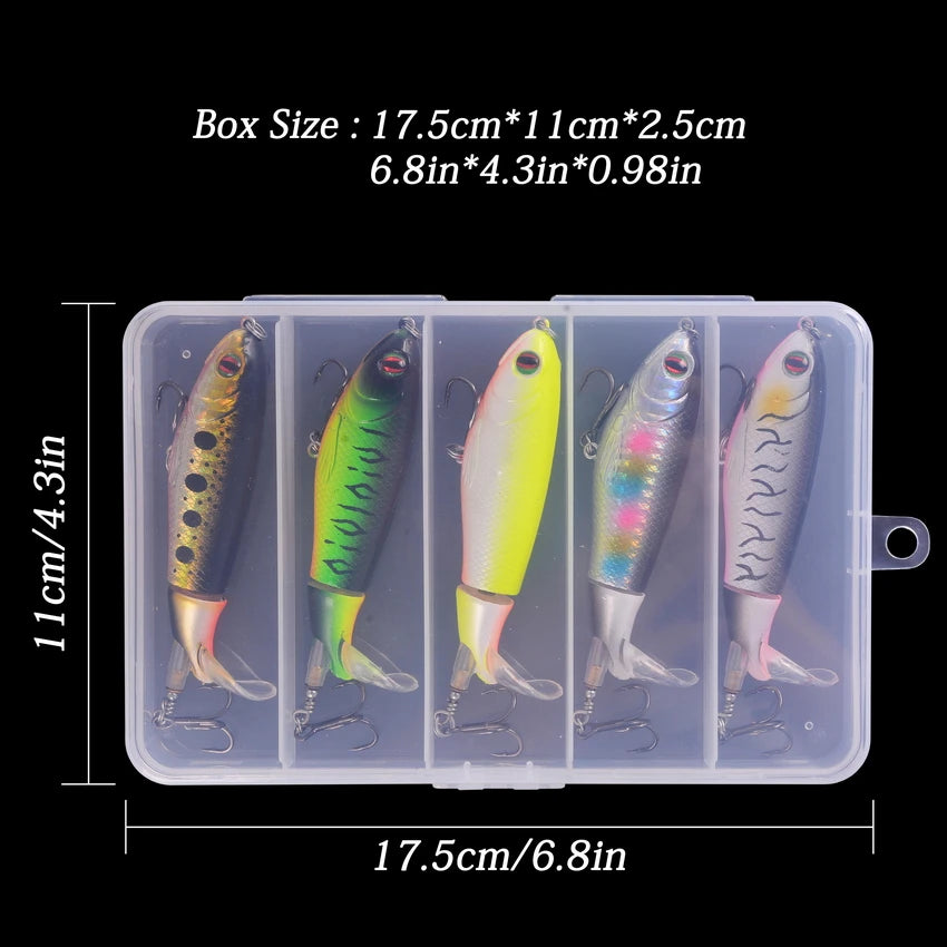 5pcs/Box 100mm Floating Popper Fishing Lure Set Artificial Hard Bait Lures Soft Rotating Tail Fishing Tackle Box