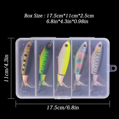 5pcs/Box 100mm Floating Popper Fishing Lure Set Artificial Hard Bait Lures Soft Rotating Tail Fishing Tackle Box