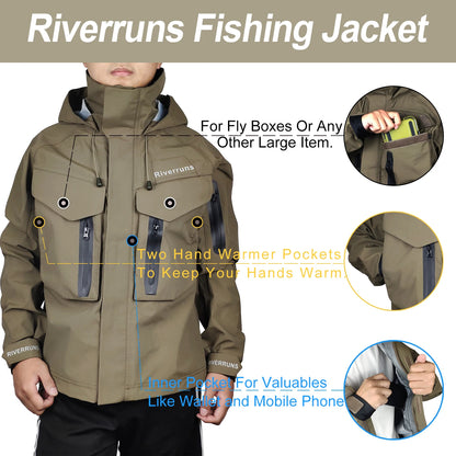 Aventik Fishing Jacket Breathable Outdoor Waterproof Rain Wading Jacket for Men Fishing Clothes Hiking Kayak and Hunting