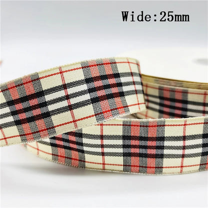 5yards/Lot 25mm Plaid Ribbon Christmas Decor Ribbon for Handmade Design Christmas Decoration DIY Gift Wrapping