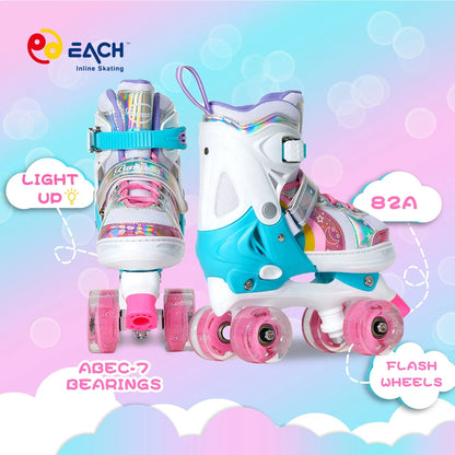 EACH Adjustable Quad Skates Flashing Roller Skate Shoes Price Roller Skates 4 Wheels for Kids Children Girls