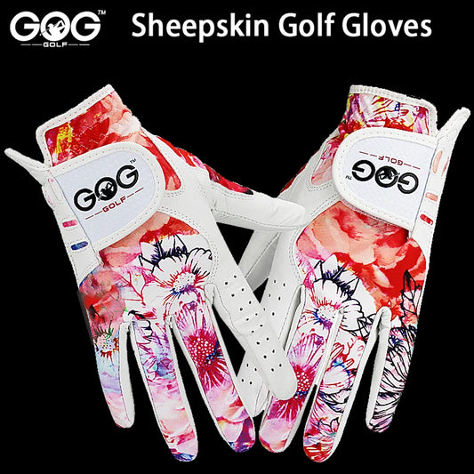 GOLF GLOVES 1 Pair GOG SHEEPSKIN Genuine Leather + Lycra Free Shipping Brand New Left / Right Hand for Women Lady Sports Glove