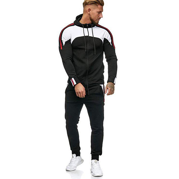 D201  Custom Color Blocking Men's Casual Tracksuit Trends High Quality Jogger Long Pants Hoodie Set Men Clothes