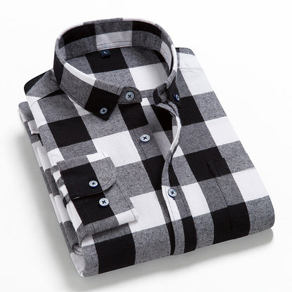 Men's Long Sleeve Plaid Cotton Shirt Casual Spring Autumn