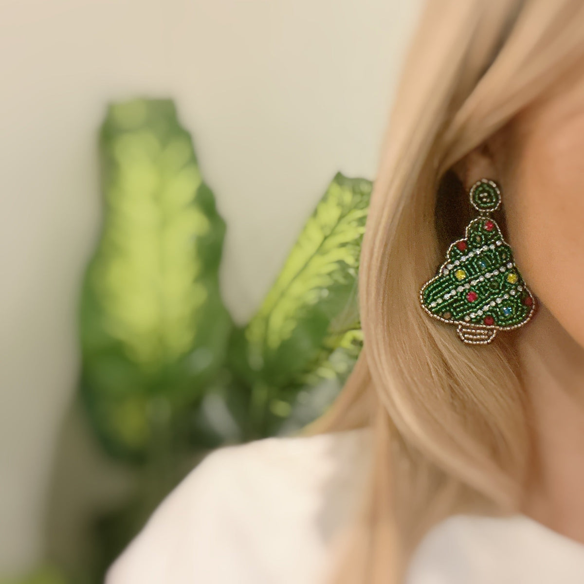 Beaded Holiday Tree Earrings