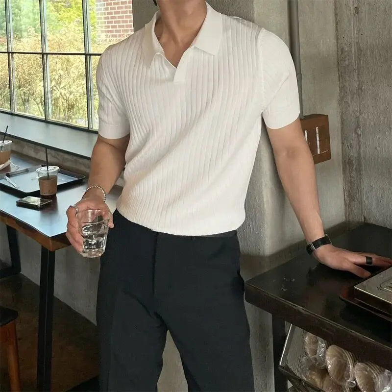 Men Slim Fit Polo Shirts Solid Stretch Sexy Collared TShirt Fashion Trendy Cotton Casual Top Summer Clothes Comfortable Stretchy