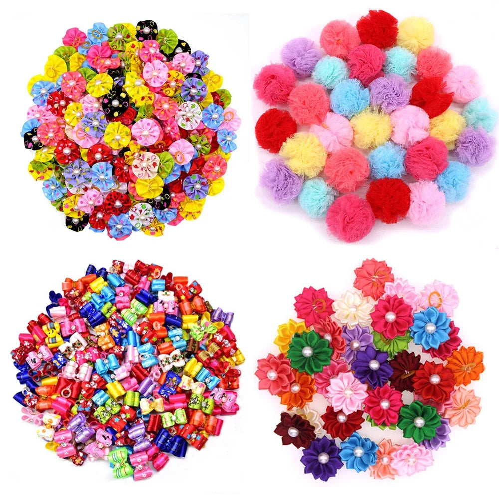 20PCS Pet Bows Dog Hair Bows for Puppy Yorkshirk Small Dogs Hair Accessories Grooming Bow Rubber Bands Dog Bows Pet Supplies