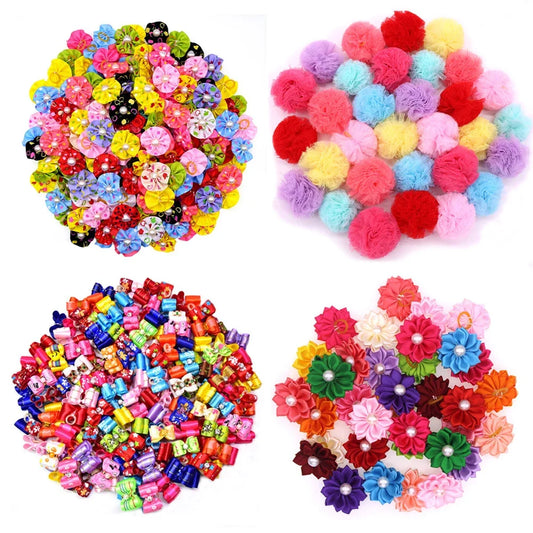 20PCS Pet Bows Dog Hair Bows for Puppy Yorkshirk Small Dogs Hair Accessories Grooming Bow Rubber Bands Dog Bows Pet Supplies