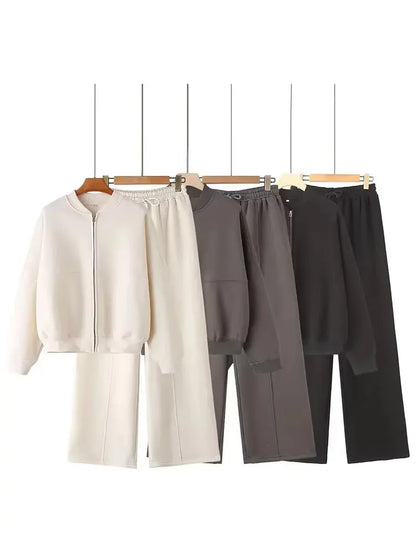 2024 Autumn Women's Thick Hoodie Coat + Drawstring High Waist Loose Casual Pants Set Lined Fleece Woman's Clothing Street