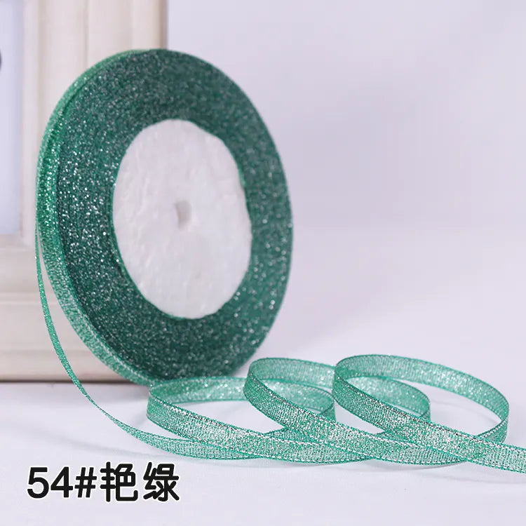 25Yards 6mm Silver Gold Glitter Silk Satin Ribbon Party Home Wedding Decoration Gift Wrapping Christmas Halloween DIY Material