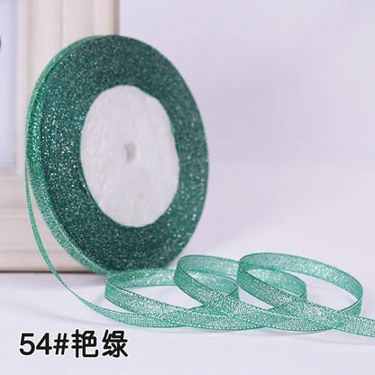 25Yards 6mm Silver Gold Glitter Silk Satin Ribbon Party Home Wedding Decoration Gift Wrapping Christmas Halloween DIY Material