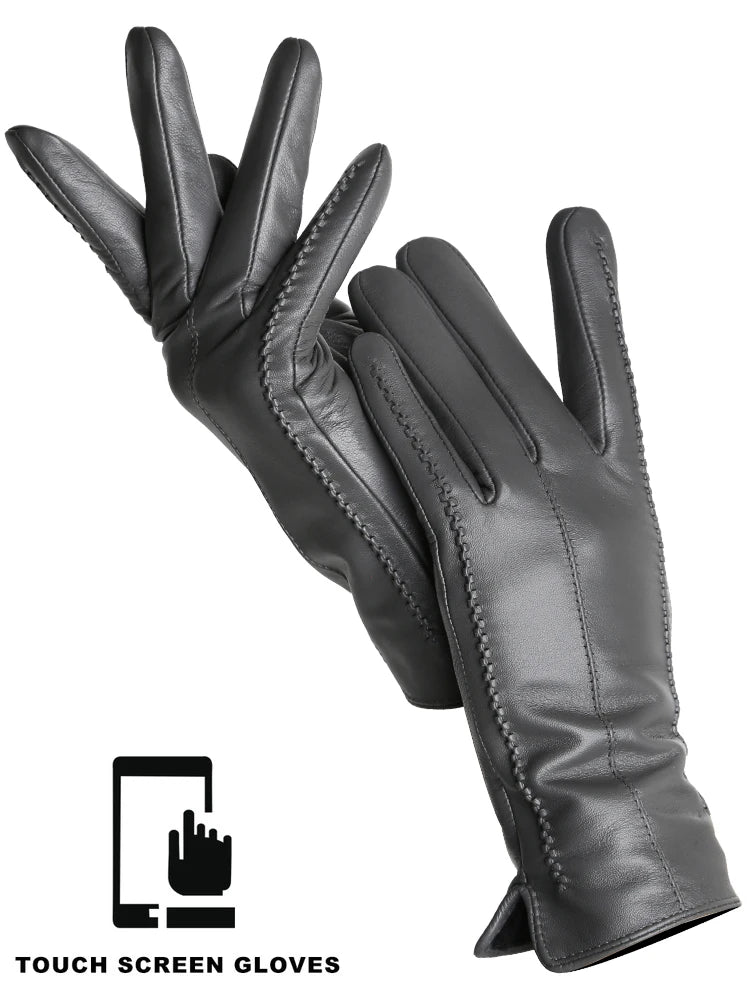 Women's Sheepskin Gloves Winter Warm Plus Velvet Short Thin Touch Screen Driving Color Women's Leather Gloves Good Quality -2226