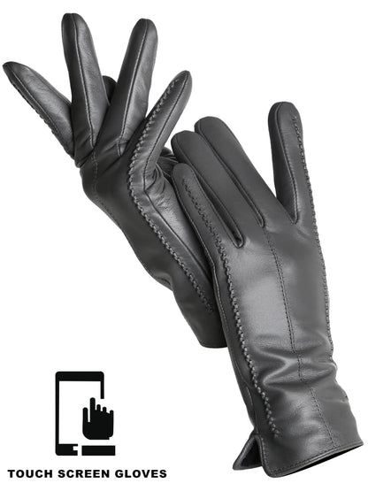 Women's Sheepskin Gloves Winter Warm Plus Velvet Short Thin Touch Screen Driving Color Women's Leather Gloves Good Quality -2226