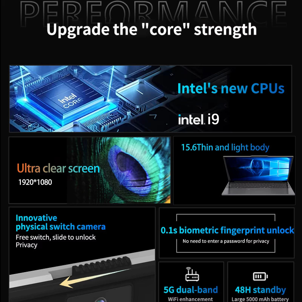 2026 Intel Core I9-9900/I3-6100 15.6' Laptop 16GB RAM 1/2tb SSD Windows 11 Pro Fingerprint Unlock Office Game Backlight Laptop