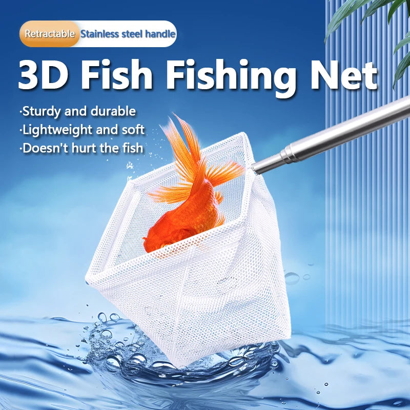 Aquarium Square Fishing Net With Suction Cup Extendable Long Handle Fishing Gear for Catching Fish Shrimp Tank Clean Accessories