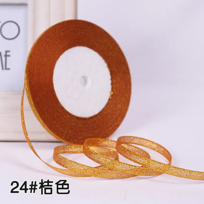25Yards 6mm Silver Gold Glitter Silk Satin Ribbon Party Home Wedding Decoration Gift Wrapping Christmas Halloween DIY Material