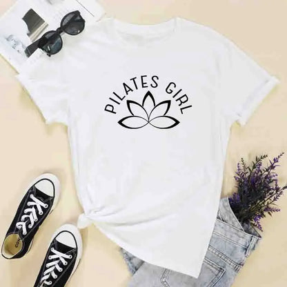 100% Cotton Pilates Girl T-Shirt Retro Women Lotus Flower Yoga Tees Minimalist Y2K Zen Meditation Summer Clothing