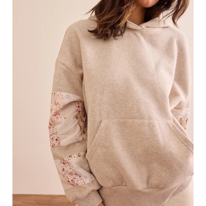 Combhasaki Cute Hoodie for Teen Girls Floral Embroidered Patchwork Y2k Oversized Pullover Preppy Streetwear Aesthetic Sweatshirt