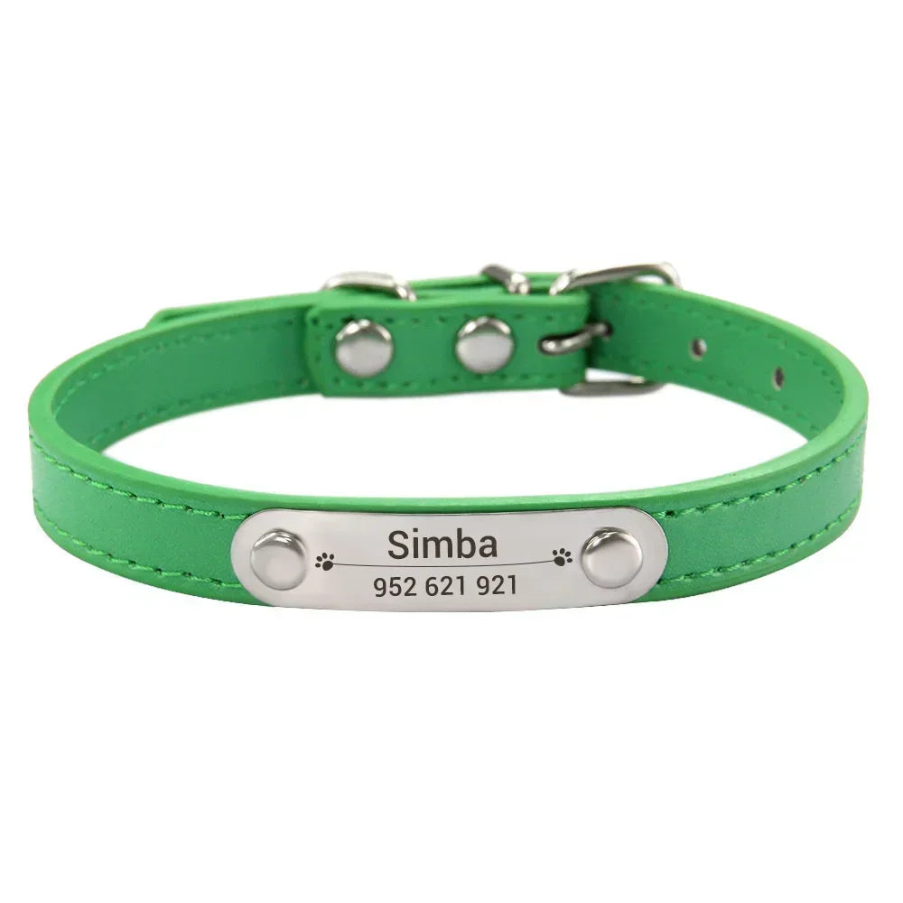 Personalized Dog Collar Name Carved ID Anti-Lost Solid PU Leather Collar for Small Medium Large Dogs Puppy Cat Pet Supplies Pink